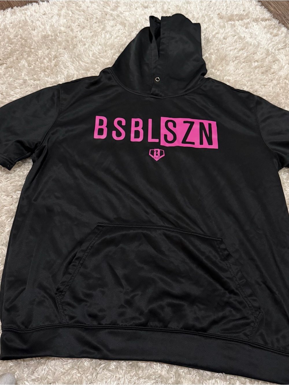 BSBLSZN Black Short Sleeve Hoodie with Pink Logo - Size Large